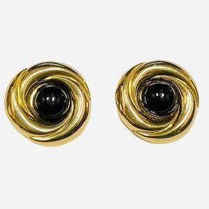 Vintage Norma Jean  Swirl Black‎ & Gold tone Statement earrings women OS